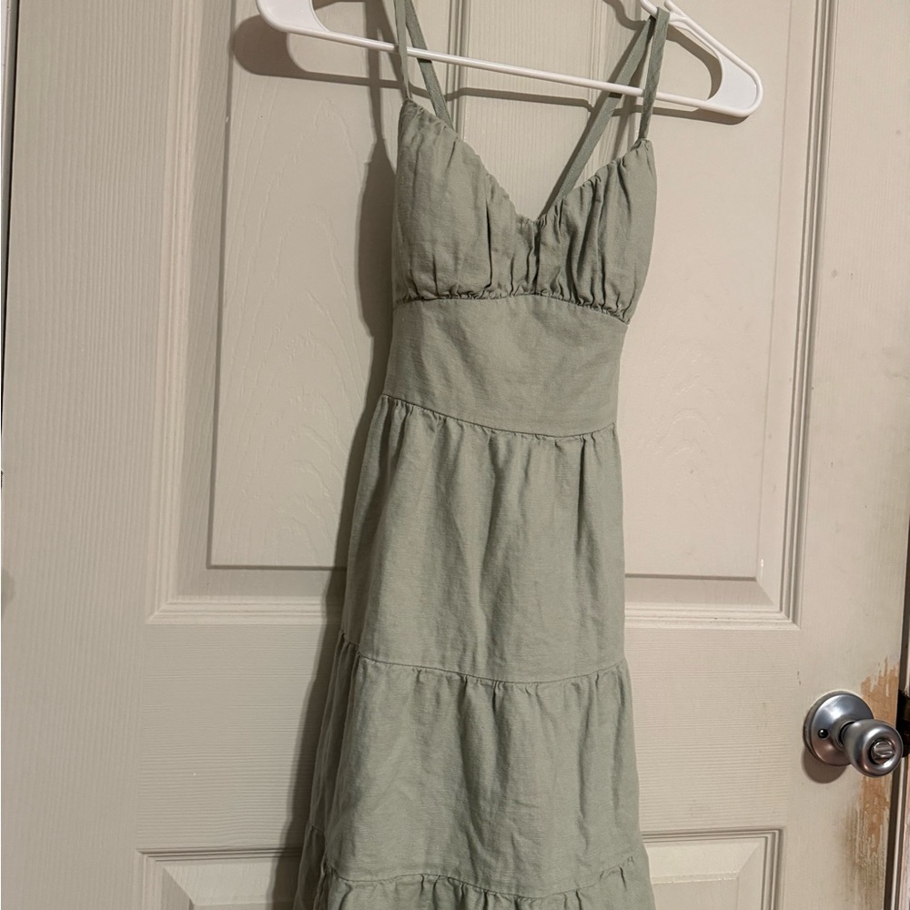 Green Ruched Tiered Midi Sundress